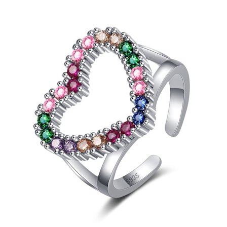 Färgglada zirkonhjärtan ringar för kvinnor öppna justerbara fingerringar