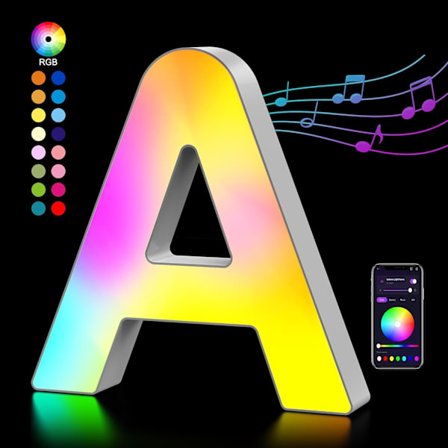 Lysende bogstaver USB-drevne, LED-bogstavlys farveskiftende bogstavskilt gave - A