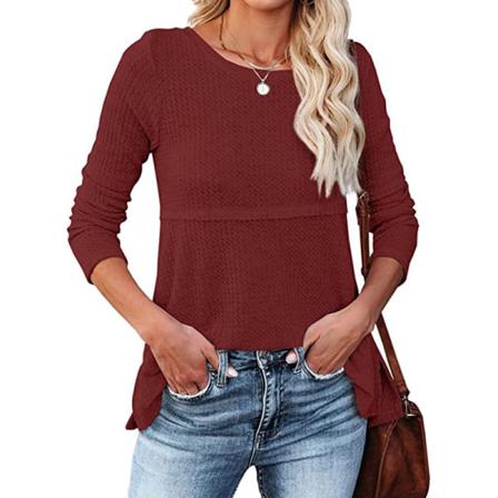 Enfärgad Basic Långärmade T-shirts Höst Kvinnor Tillbaka Hollo