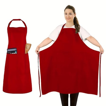 Plus Size 89cm Justerbart Forklæde med Lommer - Holdbart Polyester Langt Smækkedesign, Justerbare Nakke- & Taljestropper, Ensfarvet Funktionelt 