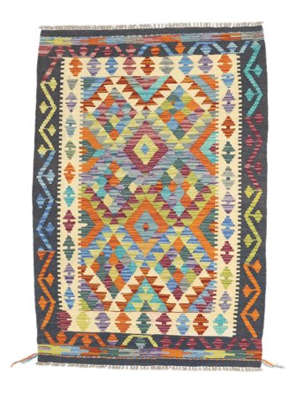 Tessuto A Mano Kilim Afghan Old Style Tappeto 101X151 Di Lana Marrone/Nero Piccolo