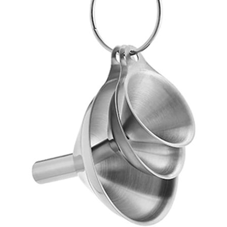 Sett med 3 trakter i rustfritt stål for kjøkken, små metalltrakter