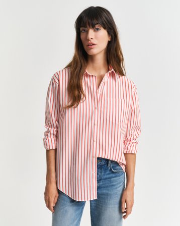GANT Damen Relaxed Fit Popeline Bluse mit Streifen (32) Rot Rosa