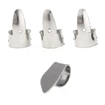 3 kpl metalliukulelen banjo-kitaran sormensuojaa ja 1 kpl peukalon poimintaplektraa