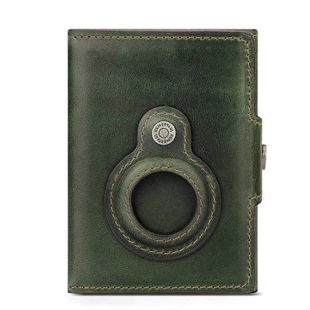 Airtag Anti-förlust Första Lagret Nötskinn Rfid Anti-magnetisk Automatisk Kortutmatning Metall Äkta Läder Korthållare Grön