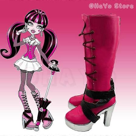Halloween Monster Cos High: Draculaura Cosplay Kostym Rosa Dräkt Vampyr Draculaura Peruk Anime Kvinna Cosplay Halloween Kostymer Skor shoes 40
