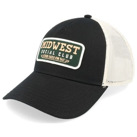 American Needle - Svart trucker Keps - Midwest Twill Valin Patch Ivory/Black Trucker @ Hatstore