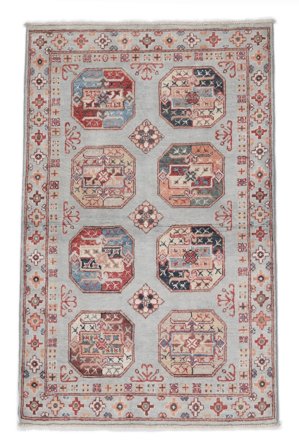 Noué À La Main Kazak Fine Tapis 90X142 De Laine Marron/Gris Petit