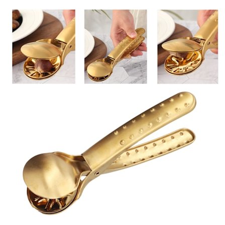 Rustfri Nøtteknekker Kastanjeklemme Metall Multifunksjonell Nøtteknekker Tang for Kjøkkengull