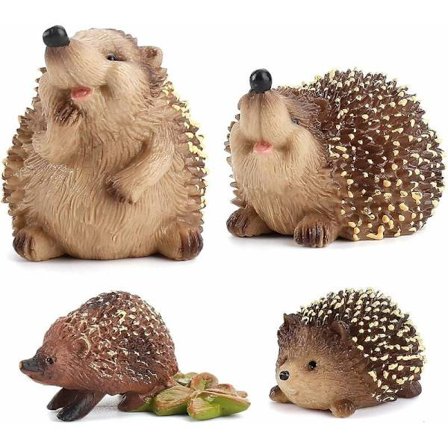 Sæt med 4 pindsvin-figurer, havepynt, udendørs havedekoration, unik dekoration til udendørs, gård, græsplæne, terrasse, have