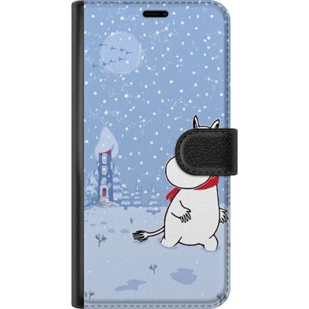 Motorola Edge 50 Fusion Lommeboketui Står i et rolig vinterlandskap med snøfall, blå toner og måne der den rolige stemningen skaper en myk og vint