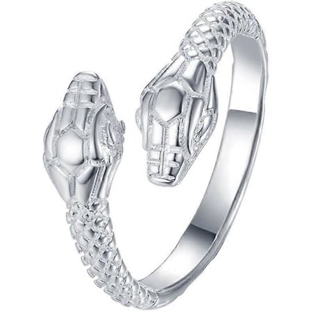 Herr Dam Vintage Orm Ring Justerbar Öppen Dubbelhövdad Orm Ring, Silver