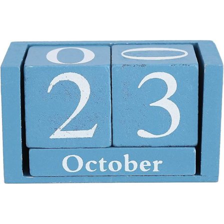 Kalenderblock, Vintage, Blå Mini Borr Elektrisk Trä Evighetskalender Dekoration (Blå)