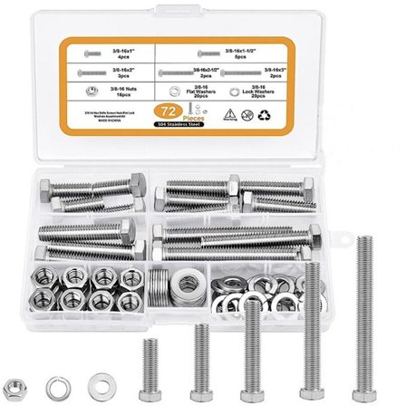 72 STK metrisk bolt sortiment sæt sekskantmøtrikker og bolte flad sekskant