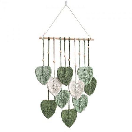 Lehtimakramee seinävaate Boho huoneen sisustus Kudottu esteettinen Wa
