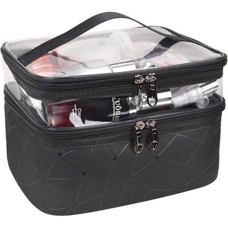 Makeup-väskor Dubbla lager Resekosmetiska väskor Makeup Organizer Toiletry Bags (Svart)