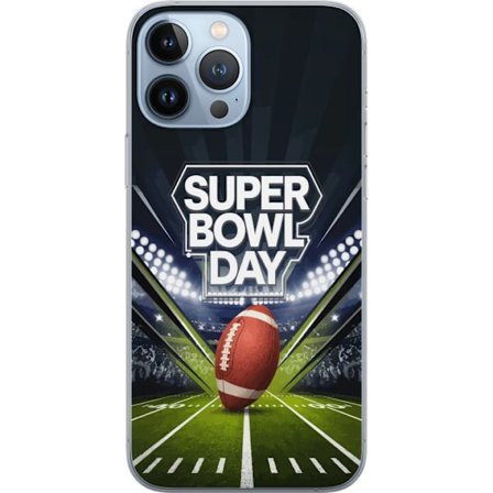 Kompatibelt Mobildeksel til Apple iPhone 13 Pro Max Super Bowl Day plakat med amerikansk fotball på opplyst arena i dramatisk sportsdesign