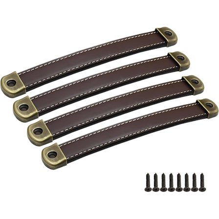 4 stk. læderhåndtag, læderdørtræk til skabe og skuffer, (hulafstand: 160 mm) (brun)