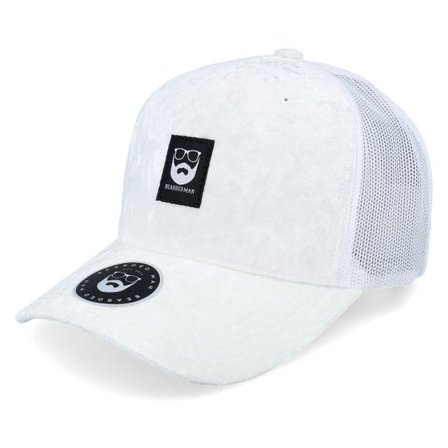 Bearded Man - Vit trucker Keps - Bm Logo Blk Woven Velvet White/White A-frame Trucker @ Hatstore