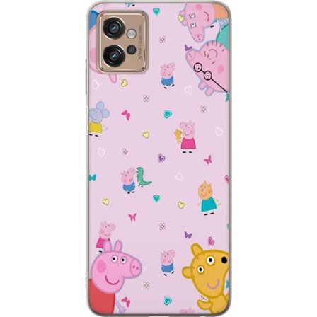 Kompatibelt Mobildeksel til Motorola Moto G32 Peppa Gris med en baby i armene, mamma gris motiv i fargerik og myk barneillustrasjon med hjerter