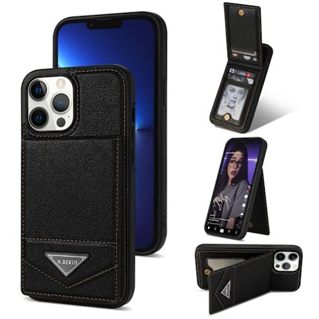 Etui til iPhone 14 Pro 6.1 stort hull svart kortholder brakettinnsetting enkel full anti-fall