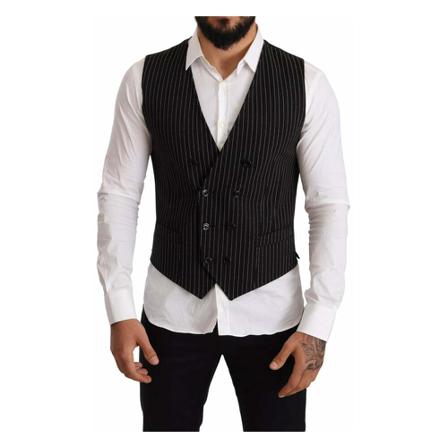 Dolce & Gabbana, Czarny Striped Double Breasted Vest Czarny, Mężczyzna, Rozmiar: M
