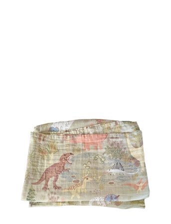 Majvillan Dinosaur Vibes Green Muslin Blanket 130X180 Cm - Green - 130X180CM