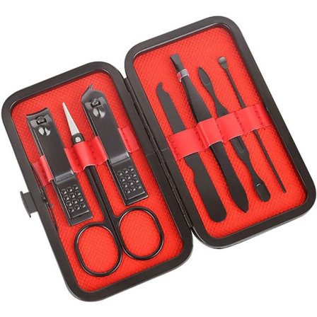 Svart Negleklippersett med 7 deler - Inkluderer negleklipper, negletrimmer, etc. - Manikyrverktøy for hjemmebruk