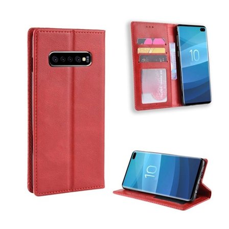 Samsung Galaxy S10 Plus vintage stil læder flip etui - Rød
