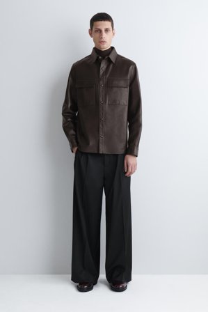 COS Men's Leather Overshirt in Brown
