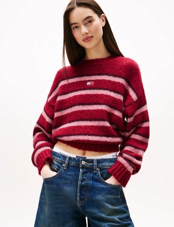 Tommy Jeans Tjw Badge Stripe Fluffy Sweater - Red - XL