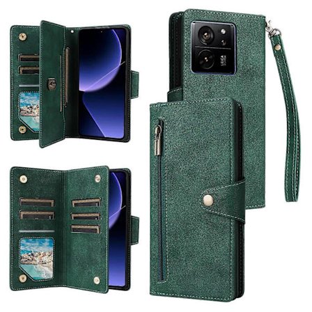 Yhteensopiva Xiaomi 13T/13T Pro/Redmi K60 Ultra -kotelon kanssa Vetoketjutasku PU-nahkainen puhelinkotelo rannehihnalla