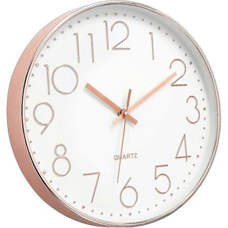 Modern Väggklocka 30 cm Tyst Icke-Tickande Batteridriven Rund Quartz Roséguld Väggklocka