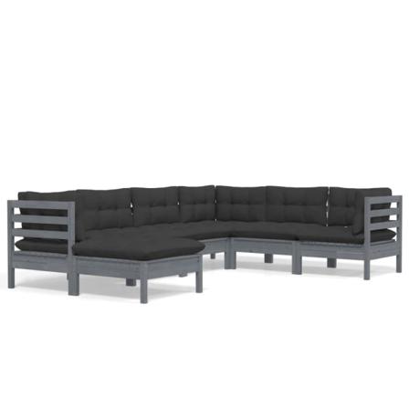 Vidaxl Loungegrupp Med Dynor 7 Delar Grå Massiv Furu Grå