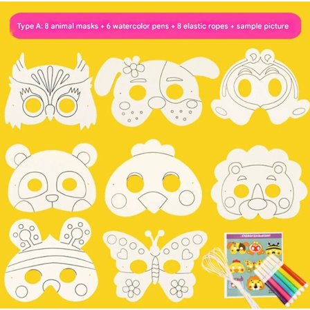 Dyremasker 8 stk DIY Hvide Farvelægningsmasker Fødselsdagsfestmasker Håndværk Malermasker med Penne A