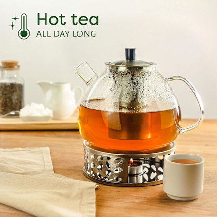 Glas tekanna med tekanna och tevärmare i presentförpackning - 1,5 liter - Håller värmen länge - Tål maskindisk