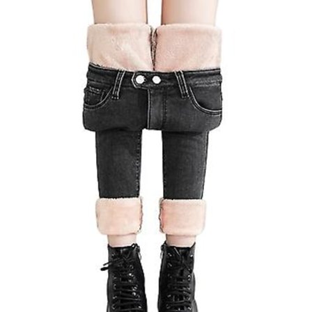 Dame Vinter Varme Bukser Højtaljede Mode Termiske Fleece Jeans Leggings til Afslappet (25 Grå Plys)