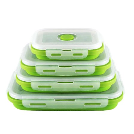 Silikone Madopbevaringsbeholder med Lufttætte Låg, Sammenklappelig Silikone Madkasse Bento Box til Køkken Camping, Mikrobølgeovn og Fryser, Grøn_tfrf