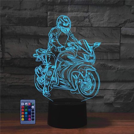 Kreativ Motorsykkel 3D Nattlys Illusionslampe USB-drevet Berøringssbryter Fjernkontroll LED Dekor 3D Lampe 7/16 Farger Skiftende Barn Barn Til
