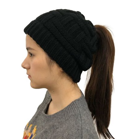 Hestehale Messy Bun BeanieTail Damelue Solid Ribbet Lue Cap