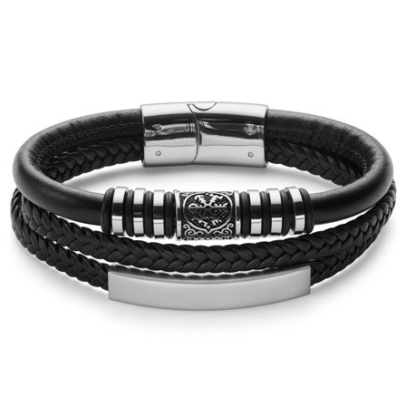 Zilverkleurige Roestvrijstalen & Kunstleren Vikingkompas ID-armband voor mannen - Leren armbanden