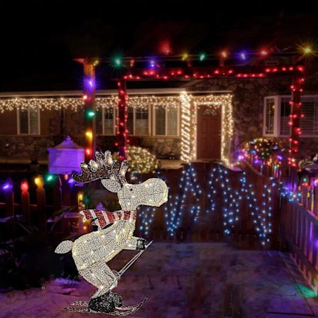 Ny Anländ Utomhus Julfigur LED Skidåkande Älg Trädgårdsdekoration Plug In Timer Hot[D]