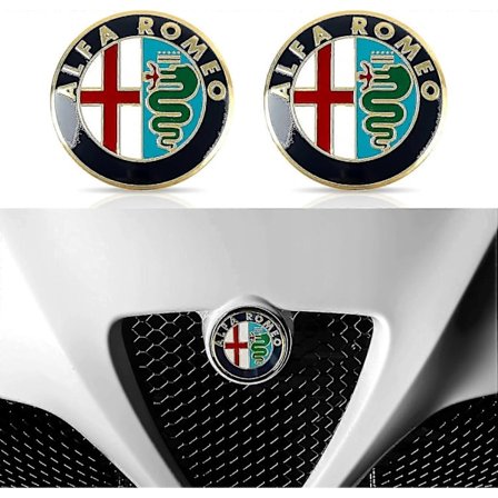 2 st (Guld) Bil Huv Bagageutrymme Logotyp Emblem Badge Dekaler Dekoration, för Alfa Romeo Giulietta Giulia Stelvio Spider Mito 147156159166 GT 