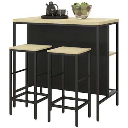 Rootz 3-delt barbordssæt - barstole - pubbord - pletbestandigt - pladsbesparende - stålstel - 100W x 60D x 95H cm (Bord), 32W x 32D x 68H cm (skammel)