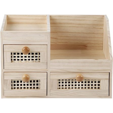 Mini bambus kommode (usamlet), 3 skuffer med hylder, til studie/køkken/soveværelse