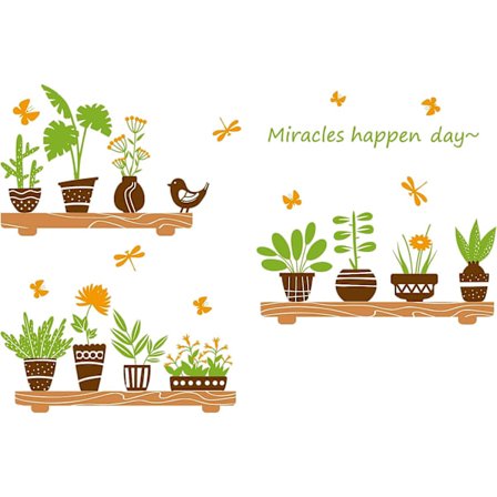 1 sett med grønt veggklistremerker, potteplante veggklistremer, skrell og lim veggkunst for soverom, stuer, kjøkken, hjemmedekor.