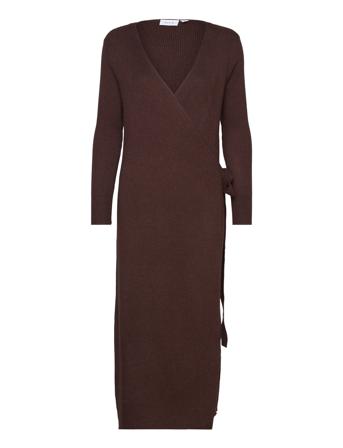 Vicomfy L/S Wrap Knit Dress/Su - Noos Dresses Wrap Dresses Brun Vila*Betinget Tilbud