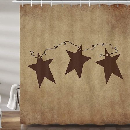 Vintage Rustik Järnstjärna Badrum Duschdraperi, West Country Texas Star Tyg Duschdraperi Set