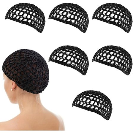 6-pak hæklet hårnet, strøget hårnet, sovenet, hæklet sovehætte, blødt og genanvendeligt, moderigtigt hår til hårvask, makeup, badning og sort