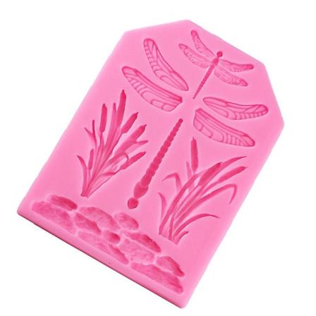 Premium-laatuinen silikoninen kupin muotoinen sudenkorento-kuvio fondantin, suklaan ja sokerin koristeluun (2 kpl, vaaleanpunainen)